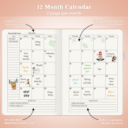 Undated Daily Planner 2024-2025, ADHD & Work Planner for Women & Men, Hourly Goal Setting, Hardcover, Start Anytime, A5, Pink