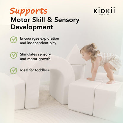 KIDKII Lux Play Set 8-Piece Foam Climbing & Motor Skill Play Kit, Indoor Activity Play System Set with Climbable Shapes for Toddlers, Beige