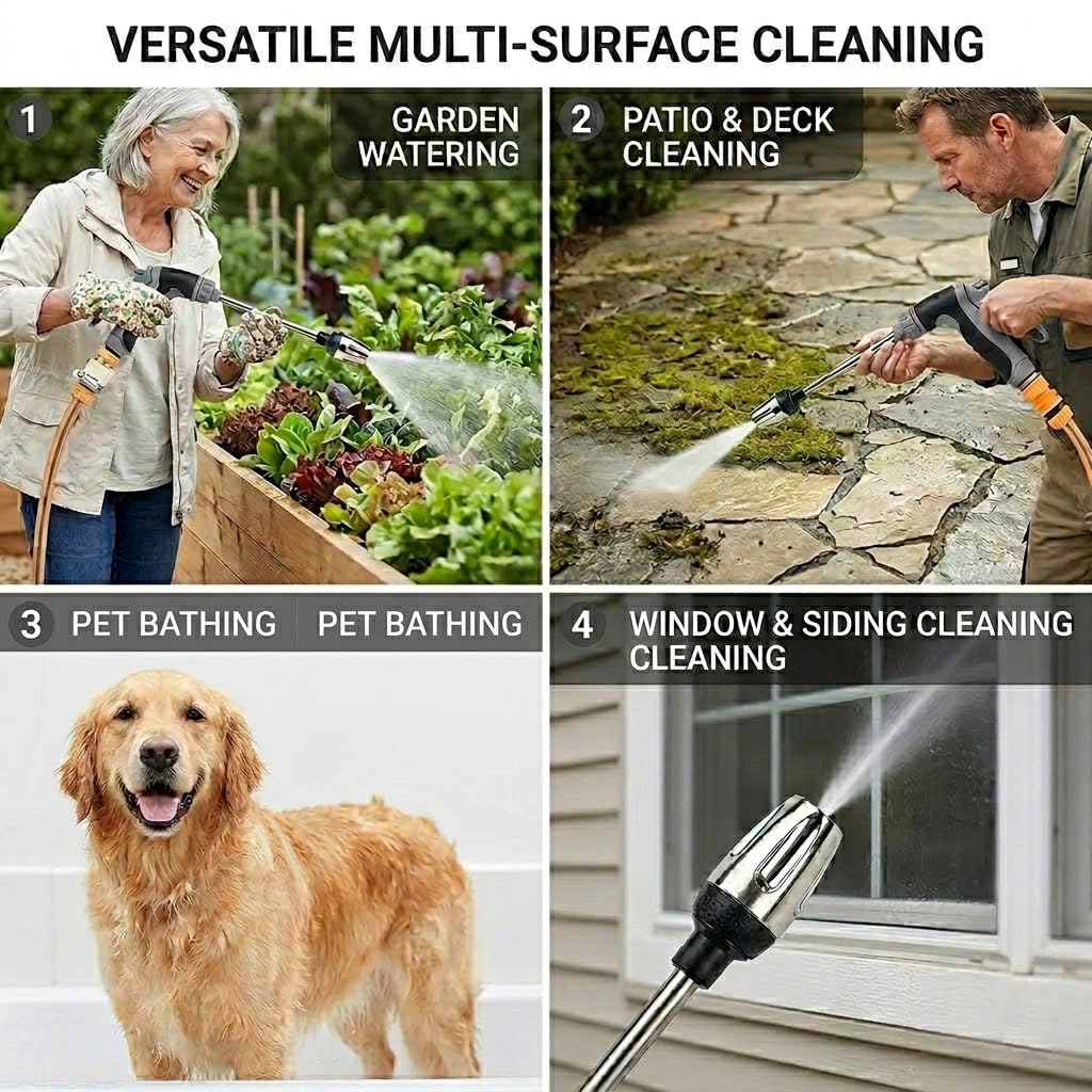 Pressure Washer, Handheld Power Washer with 360° Rotating Nozzle, 3 Spray Modes, Stainless Steel Universal Hose Fit,Pressure Washer Gun for Car, Patio, Driveway & Outdoor Cleaning