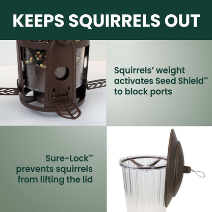 Perky-Pet 334-1SR Squirrel-Be-Gone Max Large Wild Bird Feeder with Flexports, Squirrel Proof Bird Feeder with Weight-Activated Perches - 4LB Seed Capacity