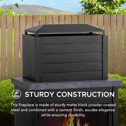 Sunjoy Wood Burning Fireplace – Matte Black Outdoor Steel Fireplace with Chimney, Log Holders, Fireplace Tool, and PVC Cover