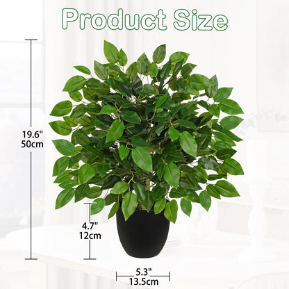 GnFlus Fake Plant 19.6'' Small Artificial Plants Indoor Ficus Fake Potted Plant with 28 Branches Faux Tropical Silk Plants for Home Living Room Desk Office Table Kitchen Counter Shelf Décor