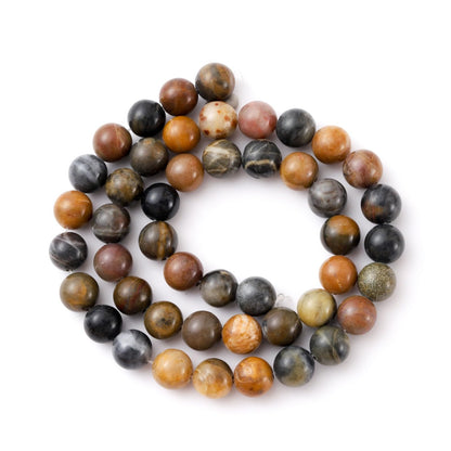 8mm 45pcs DIY Natural Petrified Wood Stone Beads Round Healing Crystal Gemstone Loose Beads for Jewelry Making Handmade Bracelet Necklace