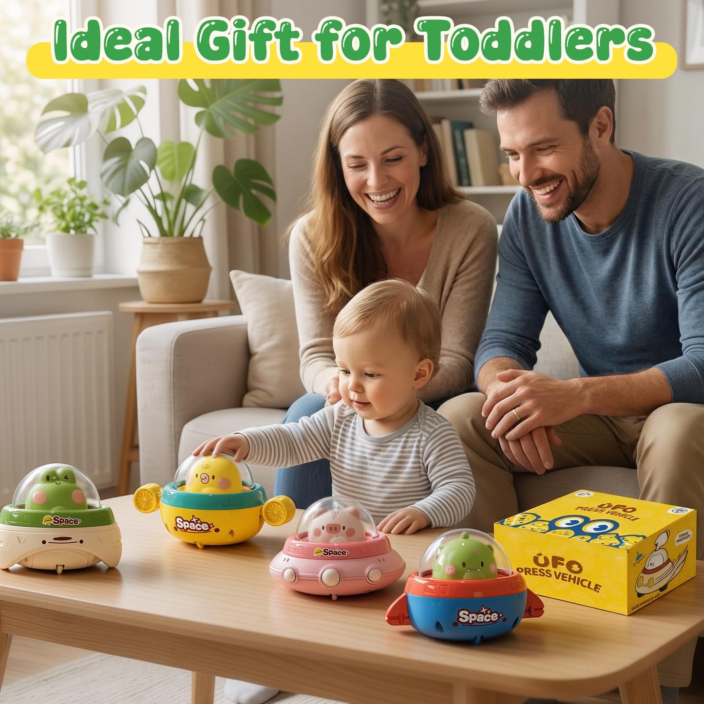 NUMBERFUN 4PCS Animals Car Toys for Toddlers 1-3,Press and Go Car Toys for Ages 0-2,Baby Toys 6-12-18 Months,Spaceship 1 Year Old Boy Toys,First Birthday Gifts Toddler Toys for 1 Year Old Boy & Girl