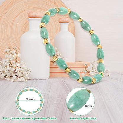 HL1971 Natural Jade Beaded Elastic Bracelet Gradient Green Jade Bead Ladies Bracelet, Suitable for Christmas, Thanksgiving