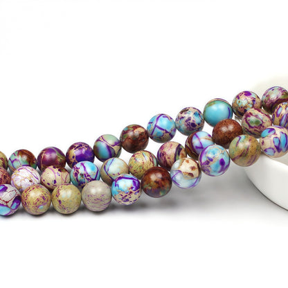 MJDCB 4mm Purple Blue Imperial Jasper Gemstone Beads Round Loose Stone Bead for Jewelry Making Bracelets Necklaces