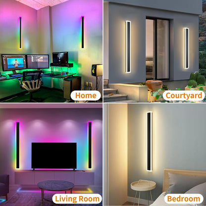 Zihoi 2 Pack Outdoor RGB Long Wall Lights, 23.6inch Wall Lights RGB/Warm/White Dimmable Modern Led Wall Lighting, Ip65 Waterproof Wall Sconce with Remote APP Control for Outdoor/Indoor Party Gathering