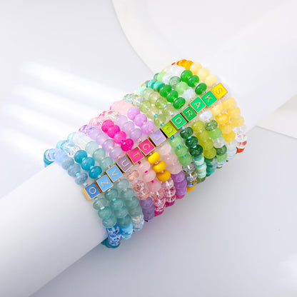 SLYAIH Colorful Beaded Initial Bracelets for Women Boho Crystal Beaded Elastic Stretch Bracelet A-Z Letter Bracelet Handmade Jewelry Gifts for Women