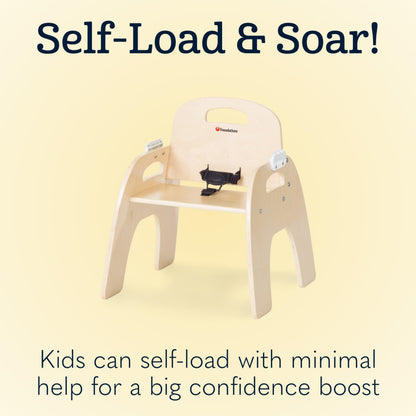 Foundations Easy Serve Low Wood Feeding Chairs Multipack, Adjustable Harness, Removable Dishwasher Safe Tray, No-Tip Base, Stackable Toddler Chairs, 2 Pack, 13 inch