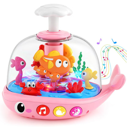 DUPHLAGT Baby Girl Toys 6-12 Months - Press & Spin Aquarium Light Up Musical Toy for Infant Toy 9-12-18 Months - Bilingual Learning Toddler Toys for 1 2 3 Year Old Boy Girl (Pink)