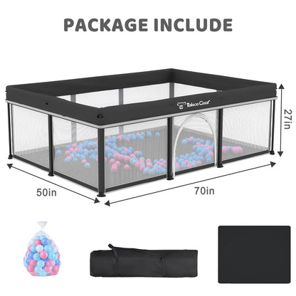 Taleco Gear Foldable Baby Play Pen with Mat, 50''x71'' Playpen for Babies and Toddlers, Playpen for Baby with Gate, Breathable,Foldable Travel Play Pen with 50 Ocean Balls