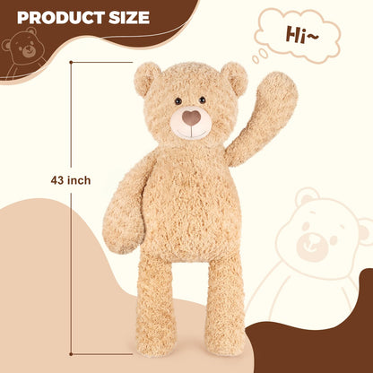 SuzziPals 43 inch Giant Teddy Bear Stuffed Animal, Lifelike Stuffed Animals for Stress Relief & Companion, Extra Soft Fluffy Big Plushies Hugging Pillow, Jumbo Teddy Bears Gifts for Kids Adults