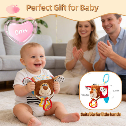 littlove Hanging Baby Toy Cube for Car Seat, Infant Sensory Toys 0-6-12 Month, Montessori Plush Toys for Plane Travel Game Activity with Crinkle, Squeaky, Textures, Mirror Nowborn Baby Boy Girl Gifts