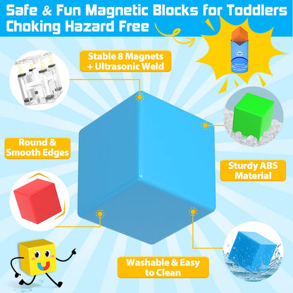 48PCS Magnetic Blocks for Toddlers Outdoor Toys, Large Magnetic Cube Toy for Sensory Montessori Education Preschool Magnet Toys for 3 4 5 6 Year Old Boys and Girls