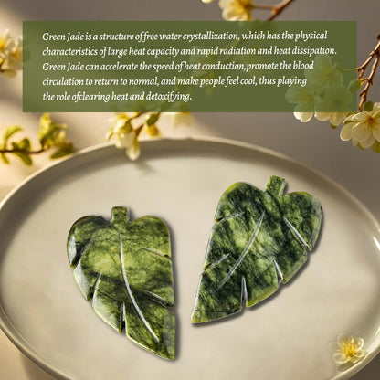 Runyangshi 2PCS Natural Green Jade Stone Hand-Carved Crystal Leaves Sculpture Leaf Shape Crystal Healing Stone Figurines Reiki Gemstone Collection Home Decor Desk Decor