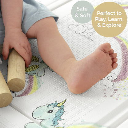 JumpOff Jo Foldable Foam Play Mat – Large Waterproof Baby & Toddler Activity Floor Mat, Double-Sided 70 x 59 Inch Play Surface - Fairy Blossom