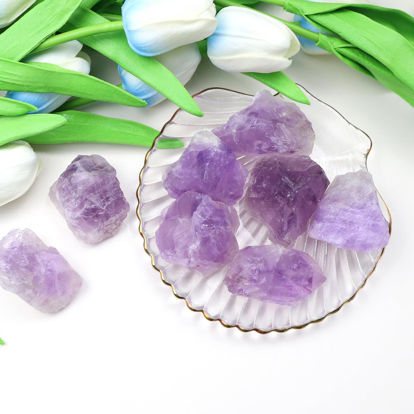 QINJIEJIE Amethyst Raw Crystals Stones Natural Rough Gemstones Rocks Bulk Large 0.8-1.2" Gems Reiki Light Purple Fountain Rock for Tumbling Cabbing Polishing Wire Wrapping Wicca Decoration 0.45 lbs