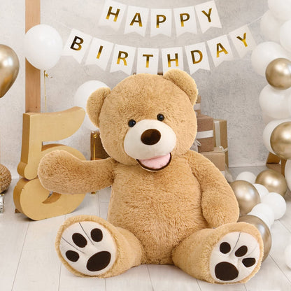 MorisMos Smiling Giant Teddy Bear, 39inch Big Stuffed Animal Bears with Large Footprints Plush, Gift Kids Girlfriend Boyfriend, Light Brown
