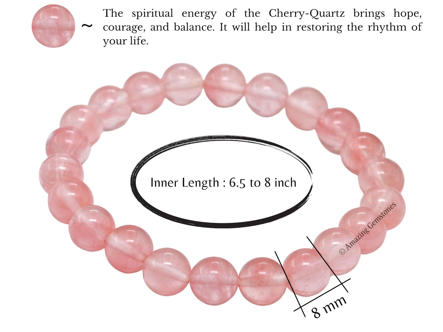 Amazing Gemstone Crystal Bracelet for Women Men's Gifts - Protection Healing Crystal Bracelet - 8mm Gemstone Beaded Stretchable Bracelet Pulseras Para Hombres Mujer Stocking Stuffers Mothers Day Gift (Cherry Quartz)