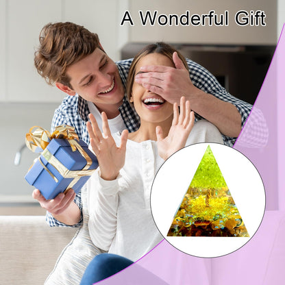 Saefheled Tree of Life Orgone Pyramid,Natural Energy Peridot Tiger's Eye Stone Orgonite Healing Crystal Pyramid,for Reduce Stress,Balance Chakra,Meditation Attract Luck,Accumulate Wealth Health(6cm)