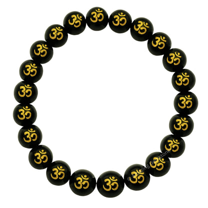 Amazing Gemstone Crystal Bracelet for Women Men's Gifts - Protection Healing Crystal Bracelet - 8mm Gemstone Beaded Stretchable Bracelet Pulseras Para Hombres Mujer Stocking Stuffers Mothers Day Gift (OM Black Agate)