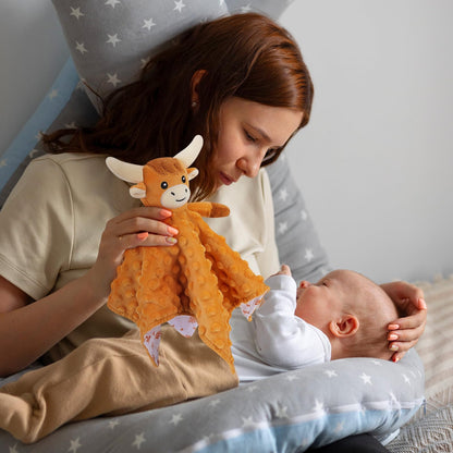 Sprinqdawin Loveys for Babies,Soft Baby Security Blanket for Newborn Infant Toddler Snuggle Toy Stuffed Animal,Lovey Highland Cow Security Blankets Baby Unisex for Gifts(Highland Cow,12.2in)
