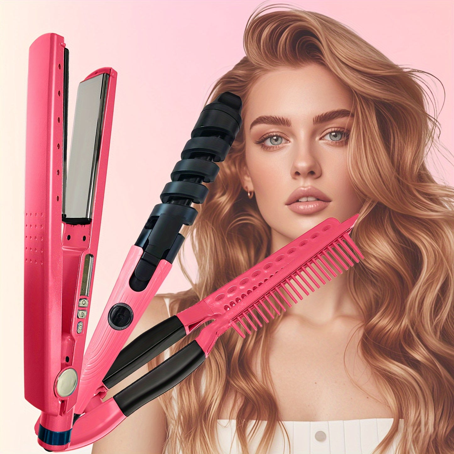 3pcs/1pc Professional Hair Styling Kit, Hair Straightener, Curling Iron with Flat Iron, V-Shaped Hair Brush for Salon, Travel, Home Use, Delicate And Lightweight for All Hair Types, Hair Tools, Holiday Gifts