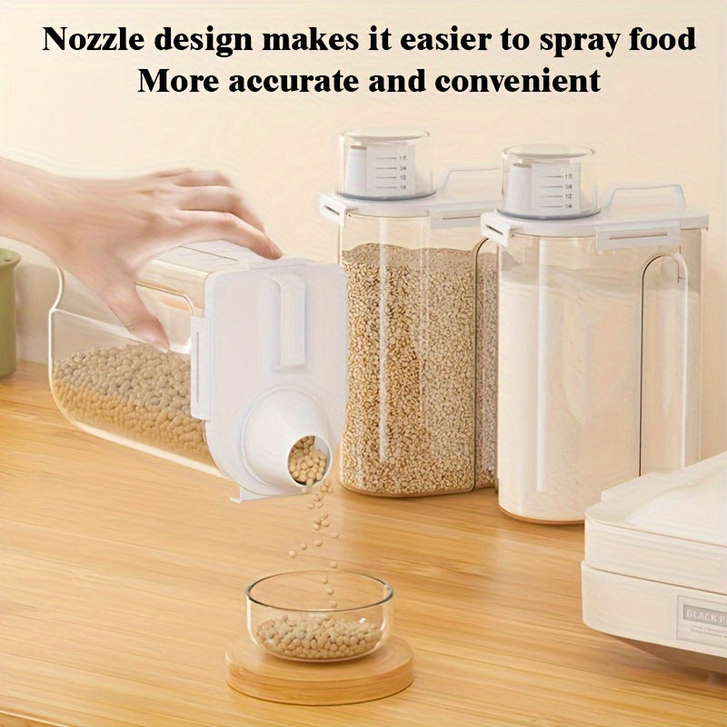 Set of 4, 5-Pound Rice Storage Containers with Airtight Seals, Designed for Dry Grains. These Transparent Plastic Boxes Feature a Pouring Spout And Are Suitable for Storing Grains, Meats, Flour, And Snacks.