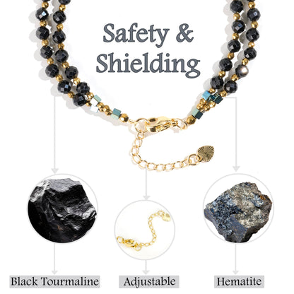 Farfume Black Tourmaline - Safety & Shielding - Crystal Beaded Bracelets, Chakra 4mm Natural Stone Beads Bracelets, Gemstone Spiritual Jewelry Gifts for Mother's Day