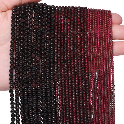 Songxi 90pcs 4mm Red Garnet Natural Round Stone Beads for Jewelry Making, Smooth Loose Small Gemstone Beads for Bracelets Necklace, Chakra Stones with Energy Power