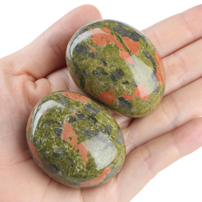 QINJIEJIE 1.6-2.0" Unakite Healing Crystals Tumbled Stones Polished Rocks 2PCS Large Worry Stone Gemstones Rocks for Energy Witchcraft Meditation DIY Decoration Gifts for Women Men