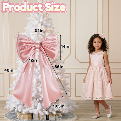 40*24 Inch Satin Ribbon Large Pink Bow, Giant Bow Decor with Premium Satin, Reusable 3D Shape and Easy Hang, Ideal for Coquette Party Decorations, Wedding, Bridal Shower, Backdrop and Bedroom Decor
