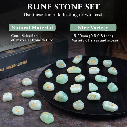Crocon Amazonite Rune Stones Sets for Beginners with Elder Futhark Alphabets for Healing Chakra Crystals Reiki feng Shui Gemstone Runes Set Size: 15-20 mm with a Pouch & Rune brochure