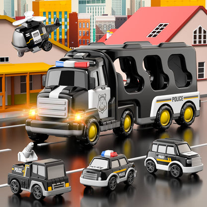 Bennol Toddler 5 in 1 Police Truck Toys for 1 2 3 4 5 Year Old Boys, Police Rescue Vehicles Car Trucks Bus Helicopter for Kids Ages 1-3 3-5, Car Toys for 1 2 3 4 5 Year Old Boys Girls Birthday Gifts