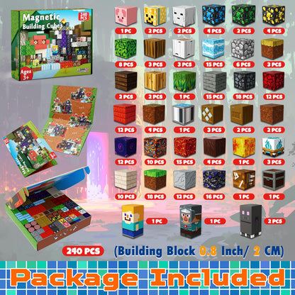 240 PCS Magnetic Blocks - Magnetic Building Block, Stacking Magnet Building Cubes for Kids, Magnetic Construction Toy for Boy Girl, STEM Montessori Sensory Toy Ages 3-12 Years Old Birthday Gift