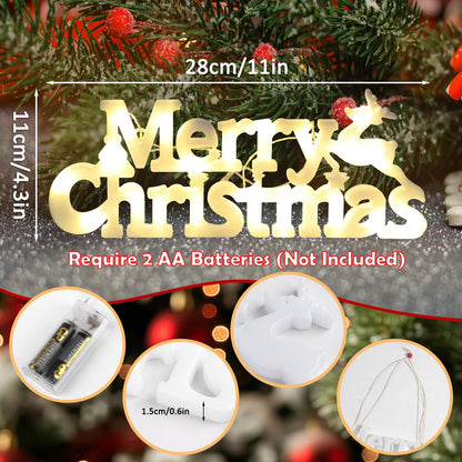 DERAYEE Merry Christmas Sign LED Hanging Ornament Light Christmas Glowing Letter Sign for Xmas Tree Wall Door Fireplace Indoor Outdoor