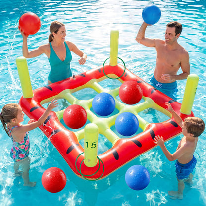 JHMFDDSB Pool Toys Games Set, 2 in 1 Giant Inflatable Pool Tic Tac Toe Game & Ring Toss with Combined Inflation & Water Filling Valve for Adults Kids Family, Shallow Water Beach Yard Activities