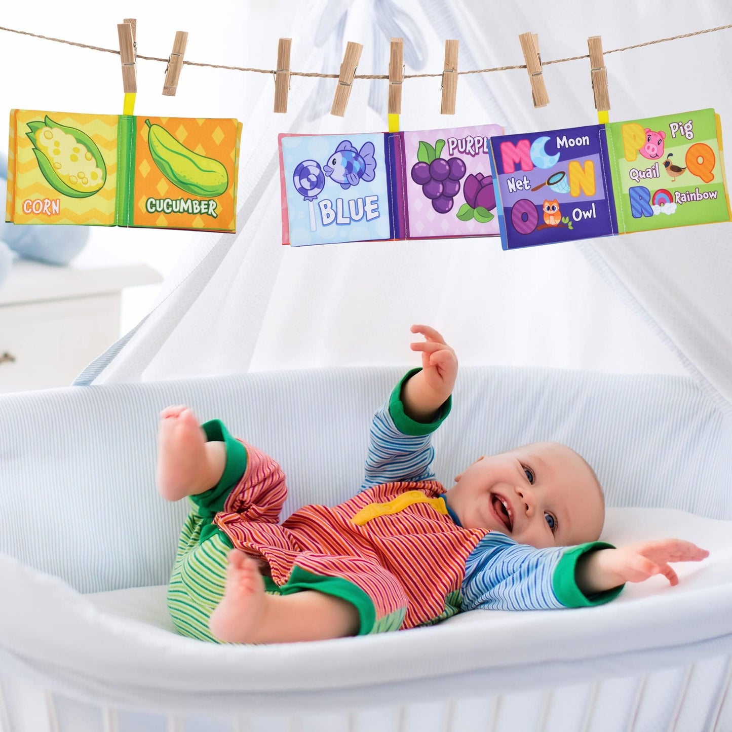 JOYIN 12 Pcs Bath Books, Nontoxic Fabric Soft Crinkly Cloth Books, Waterproof, Bathtub Pool and Early Education First Toys for Infant Newborn Baby Toddlers Kids Birthday Easter Gifts