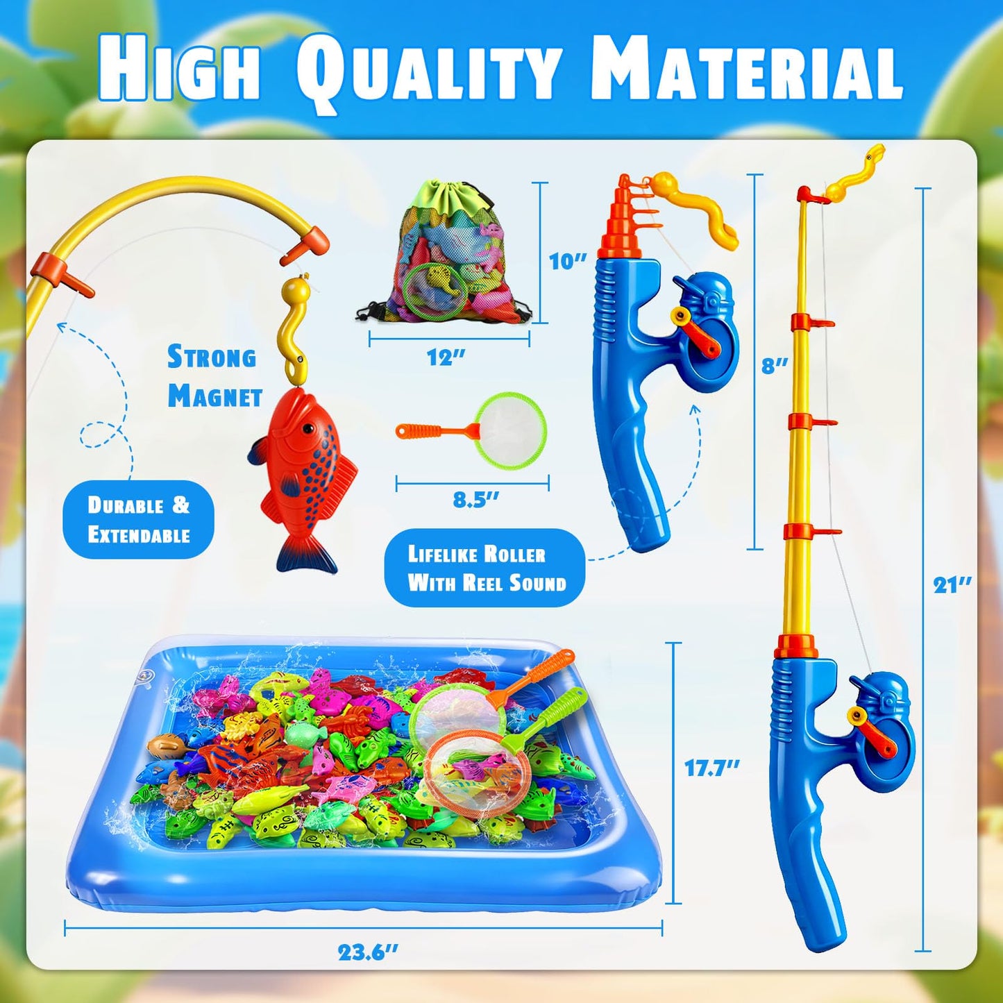CozyBomB™ Magnetic Fishing Toys Game Set for Kids | Water Table Bathtub Kiddie Pool Party Pole Rod Net, Outdoor Plastic Floating Fish, Toddler Bath Color Ocean Sea Animals Birthday Gift Age 3-5 6 4-8