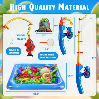 CozyBomB™ Magnetic Fishing Toys Game Set for Kids | Water Table Bathtub Kiddie Pool Party Pole Rod Net, Outdoor Plastic Floating Fish, Toddler Bath Color Ocean Sea Animals Birthday Gift Age 3-5 6 4-8