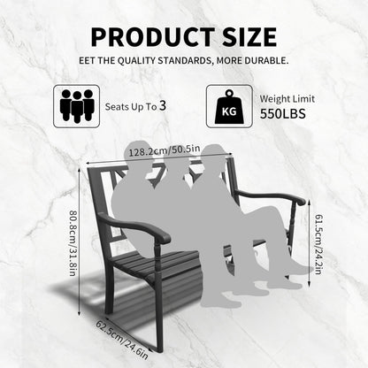 YLGJ&TIDY 50 Inches Garden Benches for Outdoor Patio Bench with Pattern Backrest Armrest Weatherproof Park Benches Metal Bench for Garden Park Porch Lawn Yard (BENCH05)