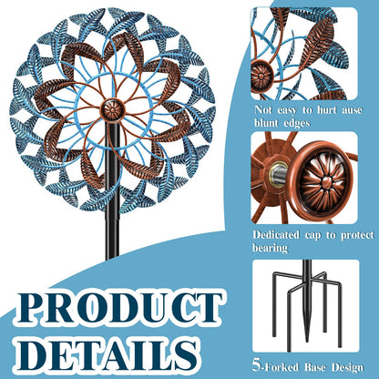 360° Wind Spinners Outdoor, Wind Sculptures Windmill with Metal Stake, 63.2" Kinetic Large Metal Yard Art Decor Spinners Pinwheels for Garden Outside Patio Lawn