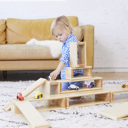 ECR4Kids Wooden Tunnels and Arches Stacking Playset, Montessori Toys, Natural, 18-Piece