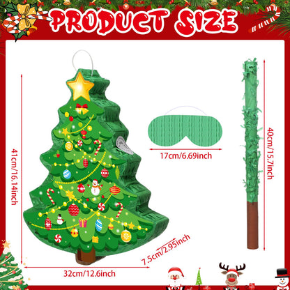 Christmas Tree Piñata 16 Inch Christmas Mexican Piñata with Stick Blindfold Xmas Piñatas Bundle for Xmas Birthday Holiday Game Favors Photo Prop Decoration