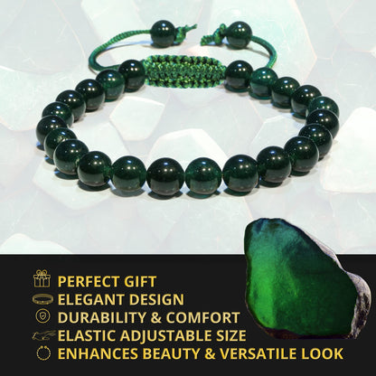ANAYA AGATE Healing Crystal Bracelet – Chic Gemstone Bracelet for Men and Women – 8mm Round Bead Bracelets for Spiritual Healing, Protection, Positive Energy - Green Jade