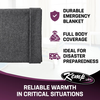 Kemp USA Emergency Relief Blanket Gray 60 x 84 Inch Multipurpose Disaster Preparedness Blanket Cotton Acrylic Polyester Blend Survival Emergency Supply Gear