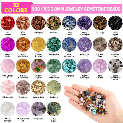 Funtopia 32 Colors Crystal Beads for Jewelry Making,1200 Pcs Natural Stone Beads Bracelet Making Kit Adults 5-8mm Irregular Crystals and Gemstones Chips for Bracelet Necklace Earring DIY Craft