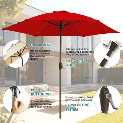 GREFORG 7.5FT Large Outdoor Patio Umbrella with Crank & Tilt - Durable Market Umbrella for Outdoor Patio with 6 Fiberglass Ribs for Poolside,Deck,Yard,Garden,Red