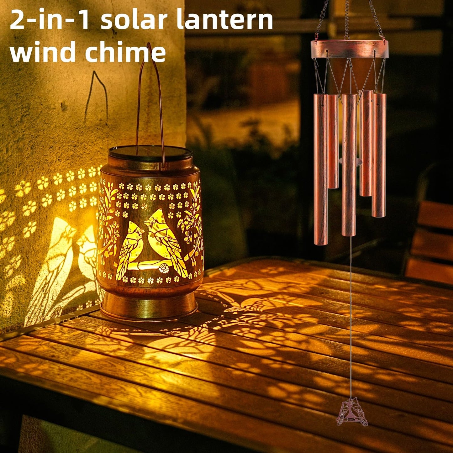 Solar Wind Chimes Outdoor 41 Inch, Cardinal Memorial Wind Chime with Solar Lantern, Sympathy Gift for Mom, Grandma, Metal Hanging Garden Decor for Patio Porch Yard