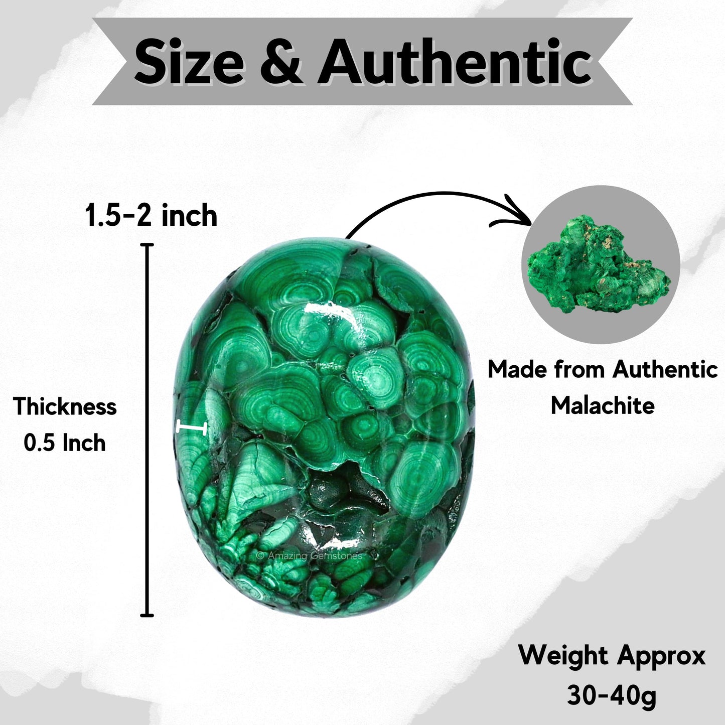 Amazing Gemstone Malachite Crystals and Healing Stones - Large Palm Stone Crystals Piedra - Crystal for Good Luck, Balanced Positive Energy, Meditation - Unique Stocking Stuffers, Gifts for Women